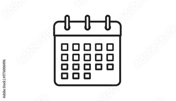Obraz Black outline of calendar icon with filled dates on a white backdrop, minimalistic, clean lines and rounded corners