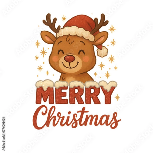 Obraz christmas reindeer with red ribbon