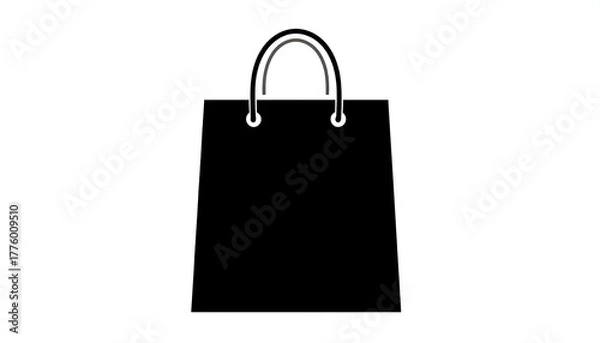 Obraz Black shopping bag with handles, isolated on white background. Simple vector graphic