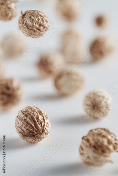 Obraz Floating Coriander Seeds On White Background