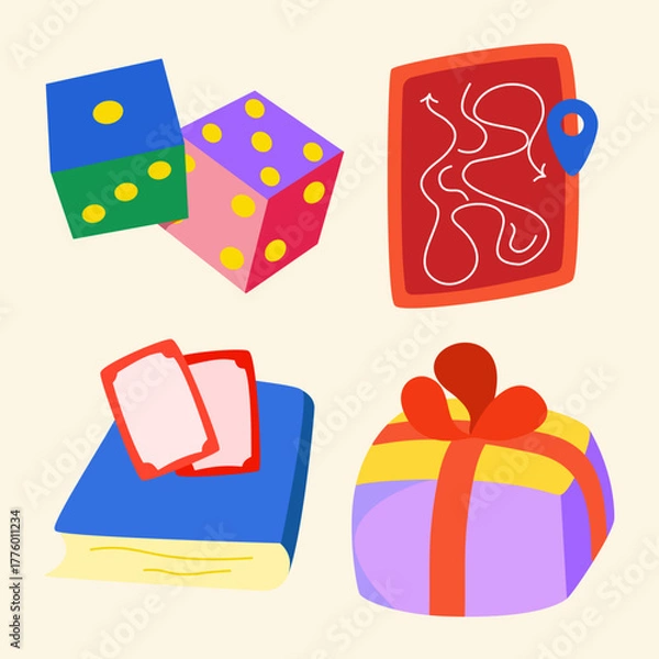 Fototapeta Game stationery icons and illustrations creative graphic elements ideal for web design, mobile apps, social media posts, and digital media projects.