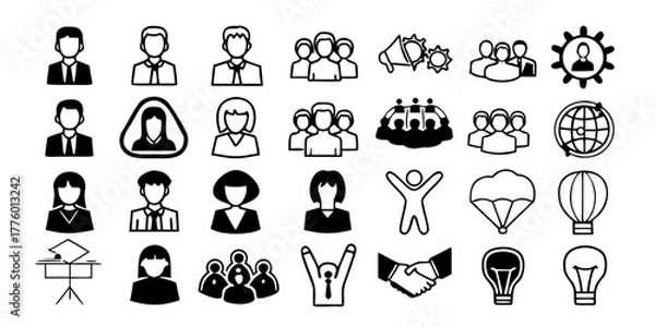 Fototapeta Illustration of various business and social icons including people groups and success related symbols