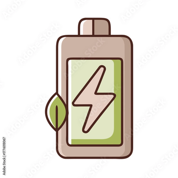 Obraz Eco friendly battery with a leaf and charging bolt