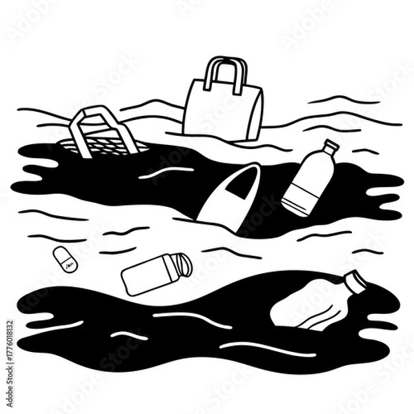 Obraz Floating plastic waste illustrating ocean pollution problem