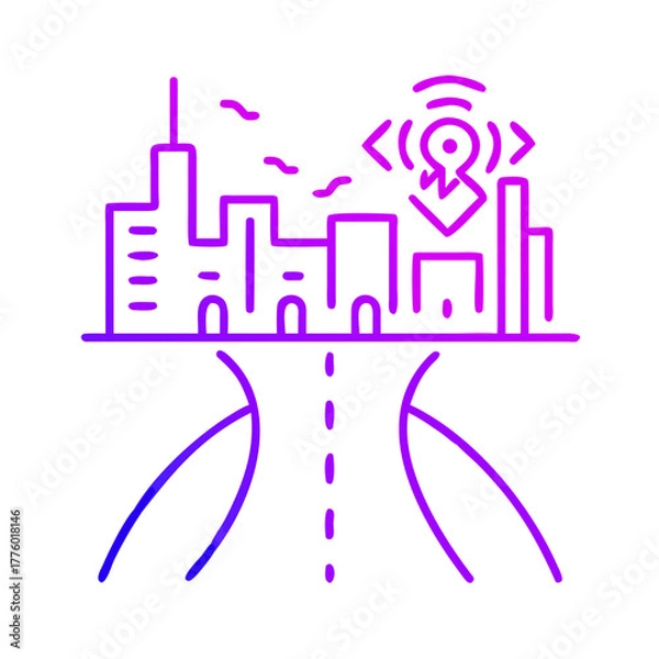 Obraz Futuristic city landscape with connected road and technology