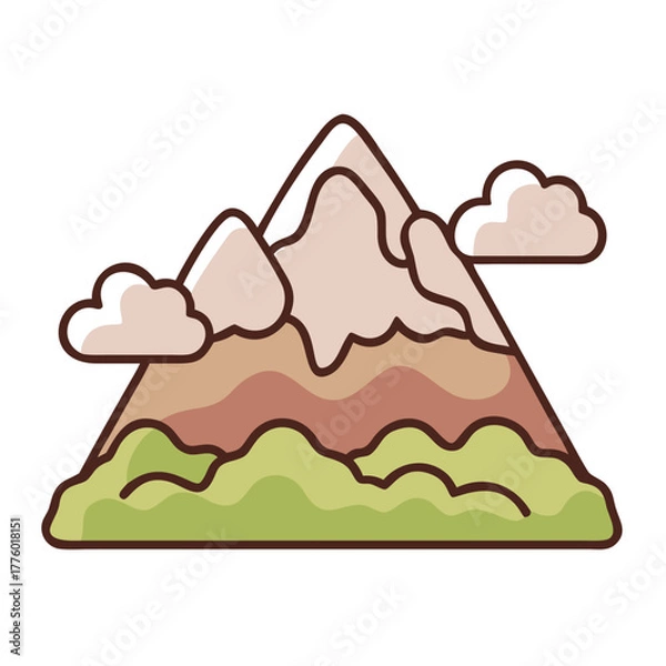 Obraz Flat Vector Design of a Snow Mountain with Clouds