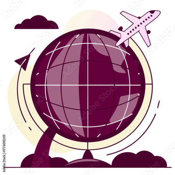 Obraz Globe with an Airplane Circling The World in a Vector Design