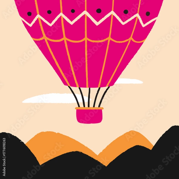 Obraz Hot Air Balloon Flying Above Mountains on a Sunny Day