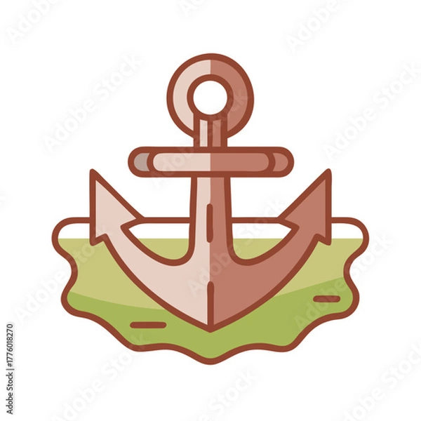 Obraz Illustrated brown anchor on light green sea over a black backdrop