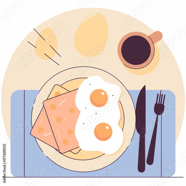 Obraz Illustration of a Breakfast Set with Eggs and Toast on a Plate