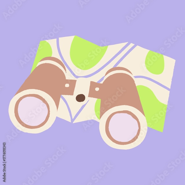 Obraz Illustration of Binoculars and Map Ready for Adventure