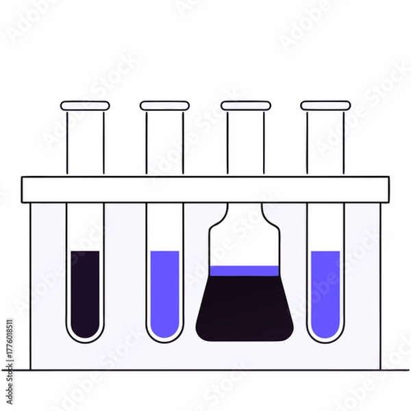 Fototapeta Laboratory Bottles and Test Tubes on Rack with Liquid