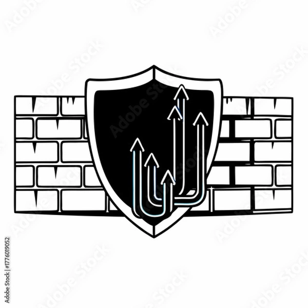 Obraz Shield in Front of a Brick Wall with Upward Arrows