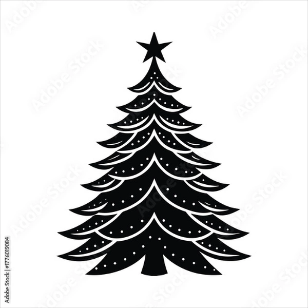 Fototapeta Classic christmas tree silhouette with layered