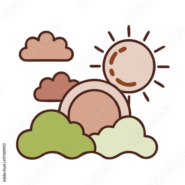 Obraz Sun and Clouds in a Flat Vector Sky Illustration