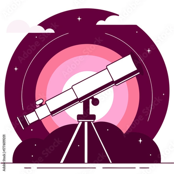 Fototapeta Telescope Aiming at the Night Sky Vector Art Illustration