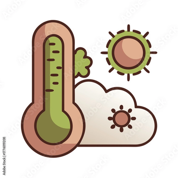 Obraz Thermometer with sun and cloud icons flat weather illustration