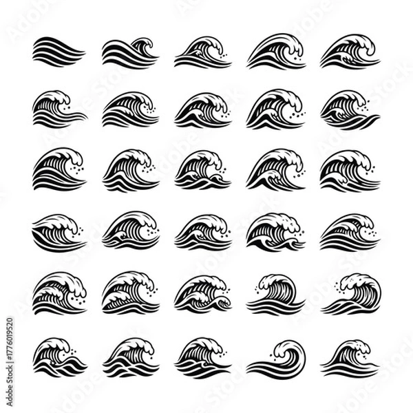 Obraz Collection of stylized wave illustrations