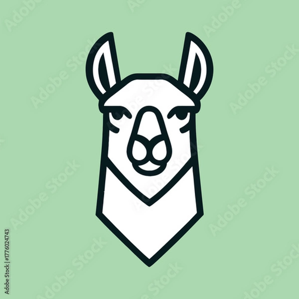 Fototapeta Llama illustration simple outline of a llama head on green background