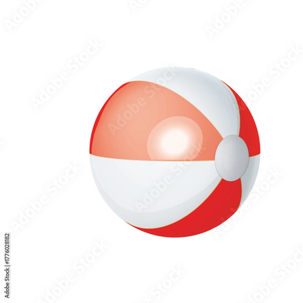 Fototapeta Red and White Inflatable Beach Ball With Translucent Sections And Realistic Lighting Isolated On Transparent Background