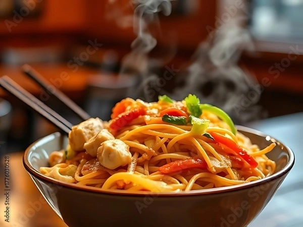 Obraz Delicious Noodle Bowl with Tofu and Vegetables