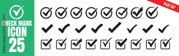 Obraz Black Check Mark and Checkbox Icon Collection. Check box icon with correct, accept checkmark icons tick box icon. Vector illustration eps 10