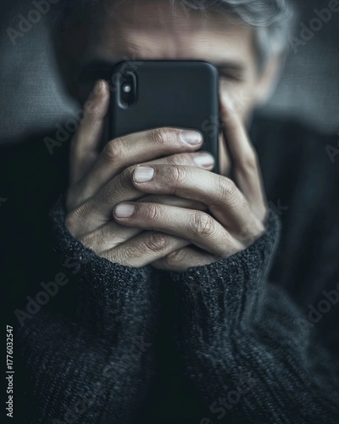 Fototapeta Closeup Person Using Smartphone With Hands