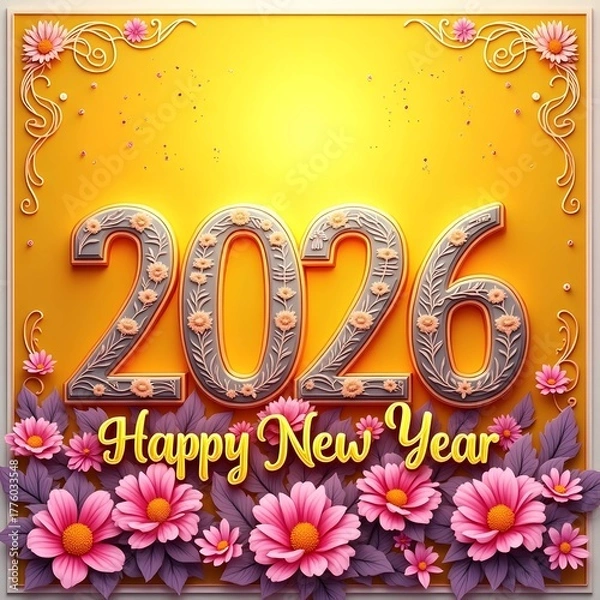 Fototapeta A modernly designed and colorful 2026 New Year greeting card