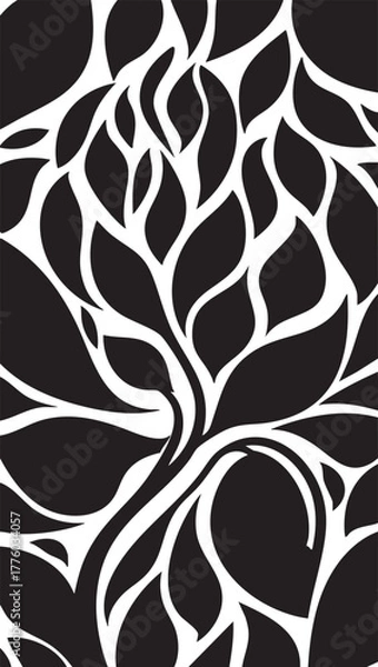 Fototapeta Black and white abstract leaf vector pattern - seamless floral design eps silhouette