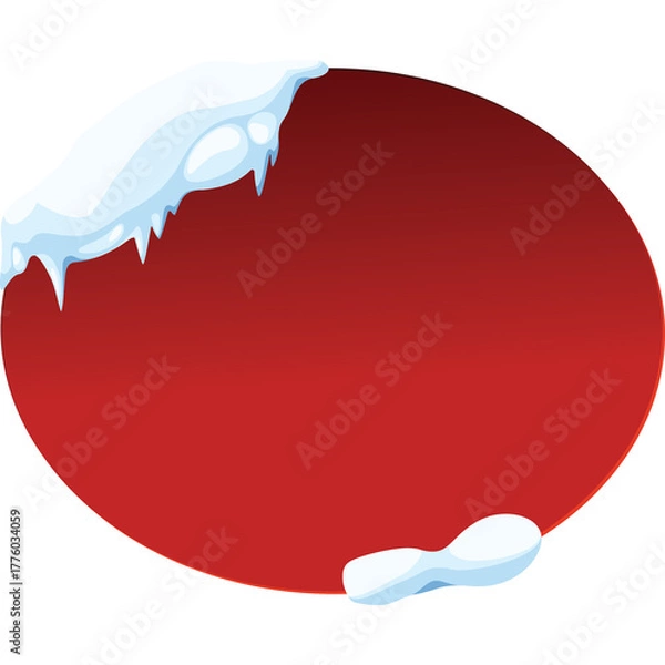 Fototapeta Festive Red Oval With Snow Drifts On Top Left And Bottom Right In A Transparent Background Christmas Season Winter Holidays Celebration Design Element