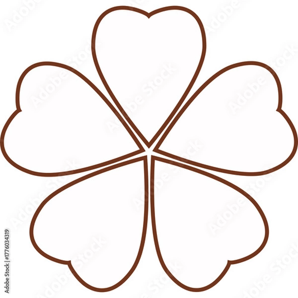 Fototapeta Five Heart Shaped Petals Forming a Clover Symbol Brown Outline Transparent Background Simple Geometric Graphic Illustration