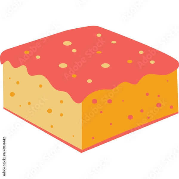 Obraz Flat Design Illustrated Square Dessert With Pink Frosting And Sprinkles On Transparent Background