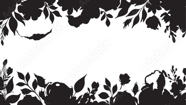 Obraz Black and white floral vector: flower silhouette border design eps