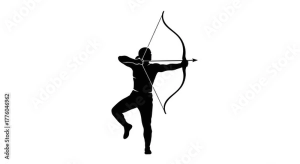 Fototapeta Silhouette archer aiming bow arrow vector graphic scalable illustration