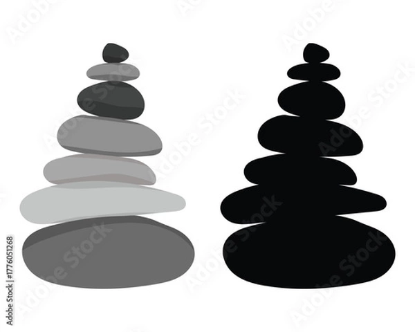 Fototapeta Balancing stone icon. Zen stones on white background. Meditation balance stone pyramid. Pebbles balancing icon vector. Vector illustration. 