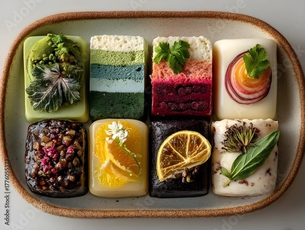 Obraz Artistic array of colorful artisanal soaps with natural ingredients and botanical garnishes