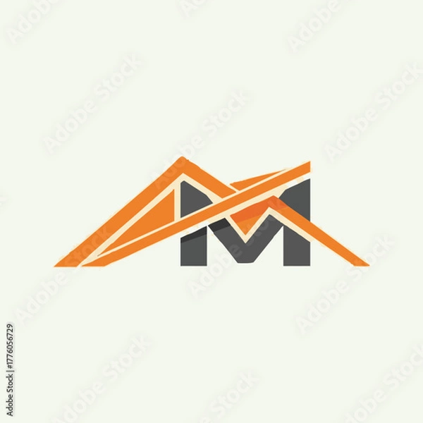 Fototapeta Modern architectural logo featuring an orange roof design over a stylized letter M, perfect for branding.