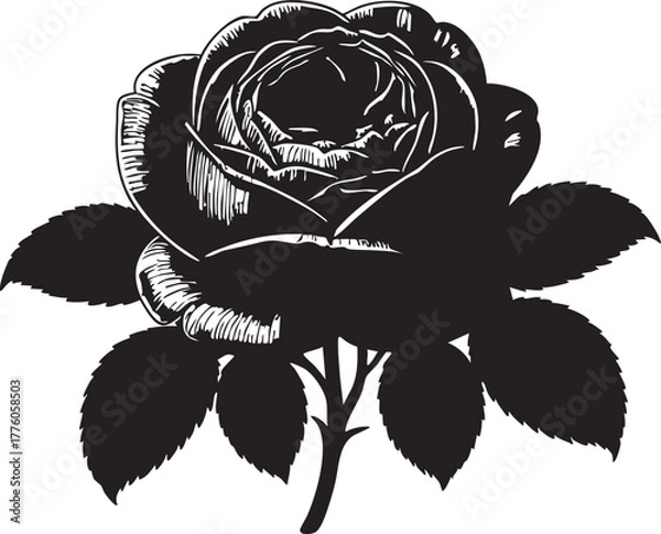 Obraz Black and white rose vector illustration - floral design element eps silhouette
