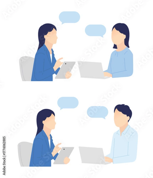 Fototapeta 打ち合わせをするビジネスパーソンのシンプルイメージ イラスト素材