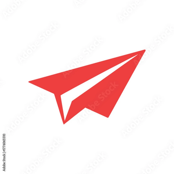 Fototapeta Minimalist Red Paper Airplane Icon on White Background Business and Startups