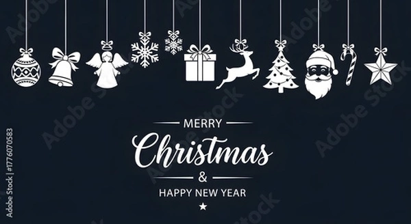 Fototapeta Merry christmas and happy new year with hanging decorations