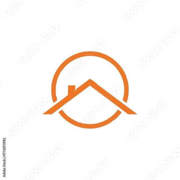 Fototapeta A minimalist orange logo depicts a house roof within a circle, symbolizing home, real estate, and property concepts.