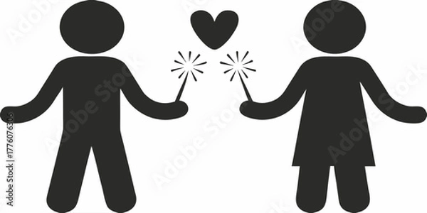 Fototapeta Celebration of love with sparklers shared between two figures, a whimsical symbol of connection and joy, ideal for Valentine's Day or wedding themes