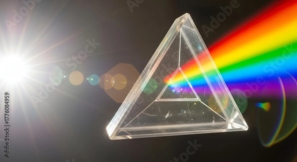 Obraz Refraction of light through a triangular prism creating a colorful rainbow spectrum