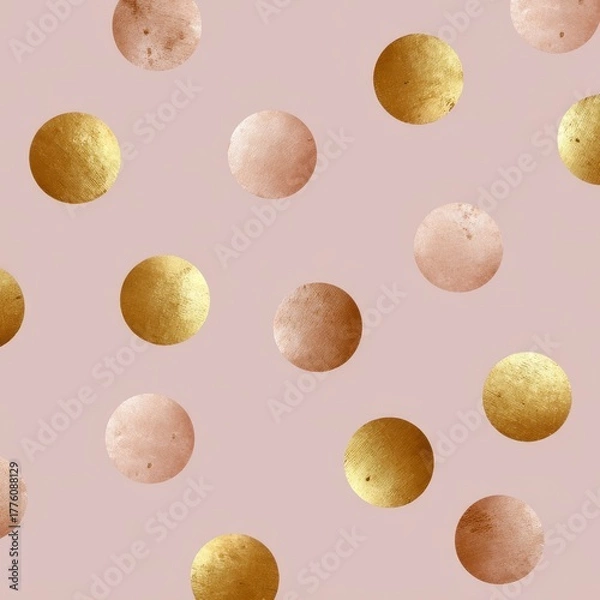 Obraz Rose gold and gold metallic polka dots on pink background