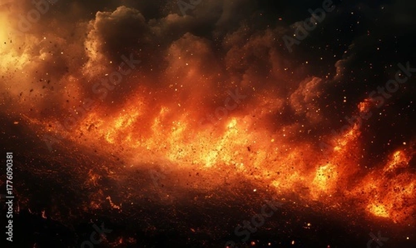 Fototapeta Pollution, explosion, and smoke from a fire illustrating environmental destruction and climate change. A powerful image focusing on the dangers of global warming hazardous events, Generative AI