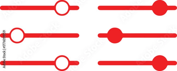 Fototapeta red circular text slider, seamless red minimalist slider control, simple red graphic slider, red circular user interface slider, red adjustable