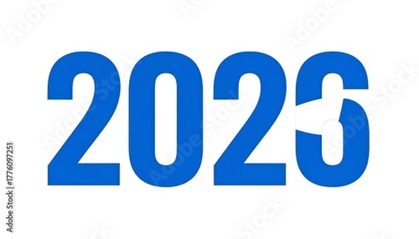 Fototapeta Bold, blue year '2026' on stark white background. Simple and clear date visualization