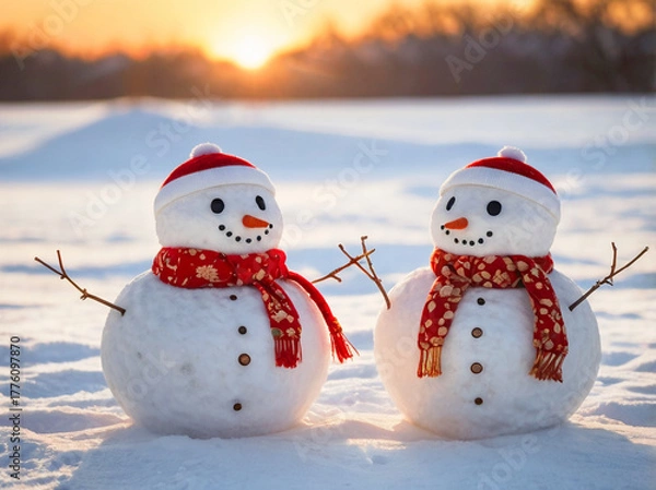 Obraz 夕方の雪だるま