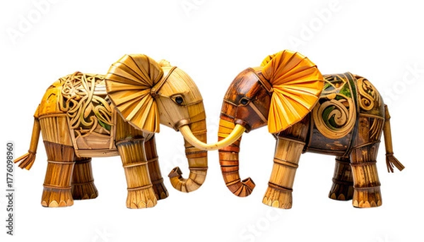 Obraz Artistic Bamboo Elephant Craftwork – isolated on transparent background